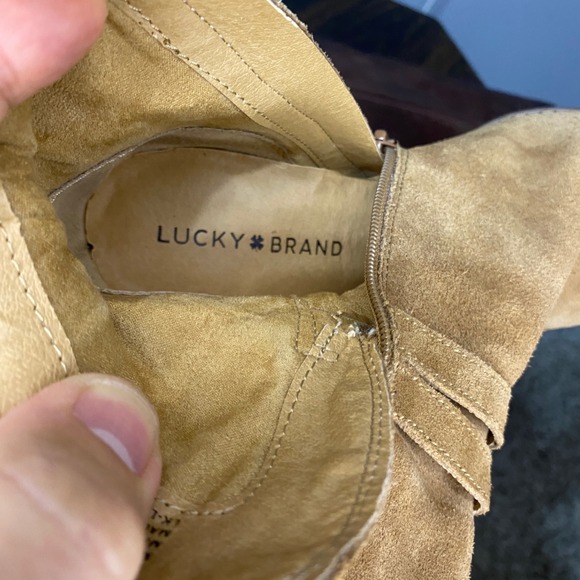 Lucky Brand Latonya Women's Suede Leather‎ Buckle Strap Ankle Boots Tan Brown - Picture 10 of 10